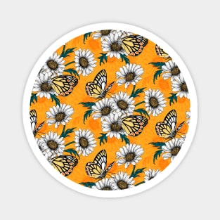 Jezebel butterflies and daisy flowers on orange Magnet